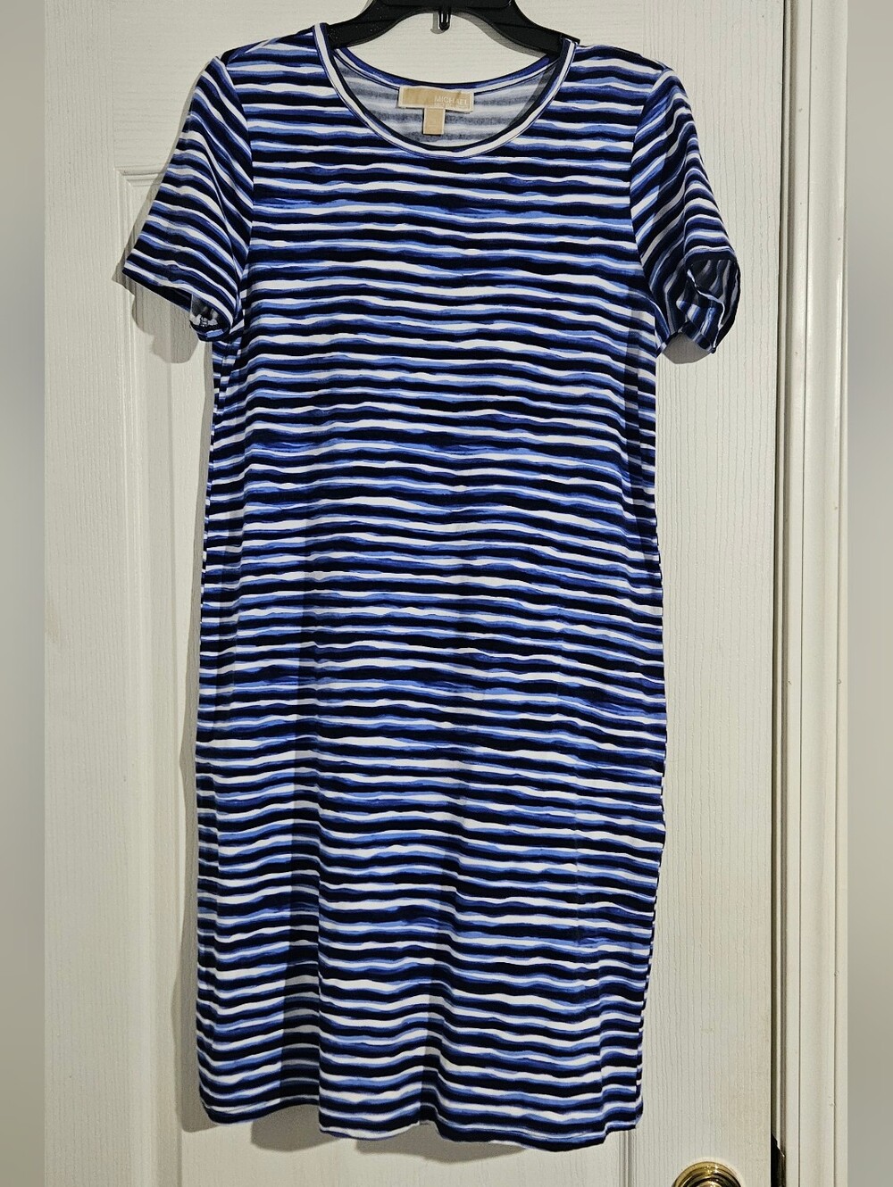 Michael Kors Casual Striped Blue & White T-Shirt Dress